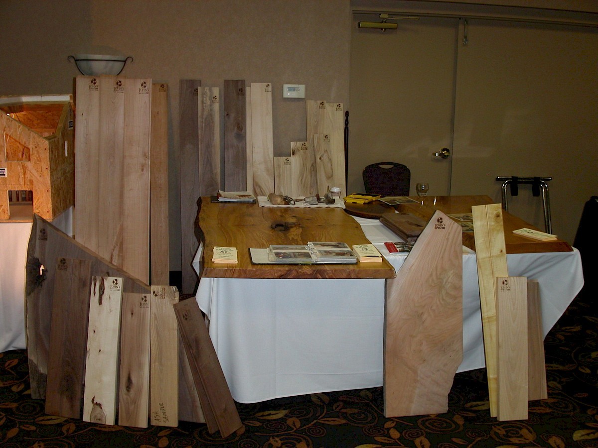 A display of milled boards and wood samples